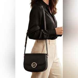 Michael Kors Colson Medium Saddle Bag Black Leather (Lillie Style)